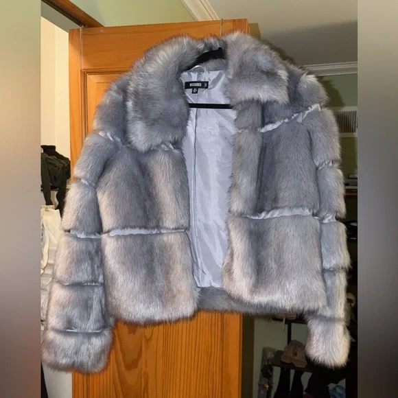 Missguided Faux Fur Jacket - Light Gray/Blue - Picture 3 of 10